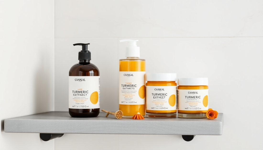 Routine minimaliste au curcuma pour peau noire et sensible : 3 produits essentiels (gel, masque, sérum) pour atténuer taches, acné et rougeurs