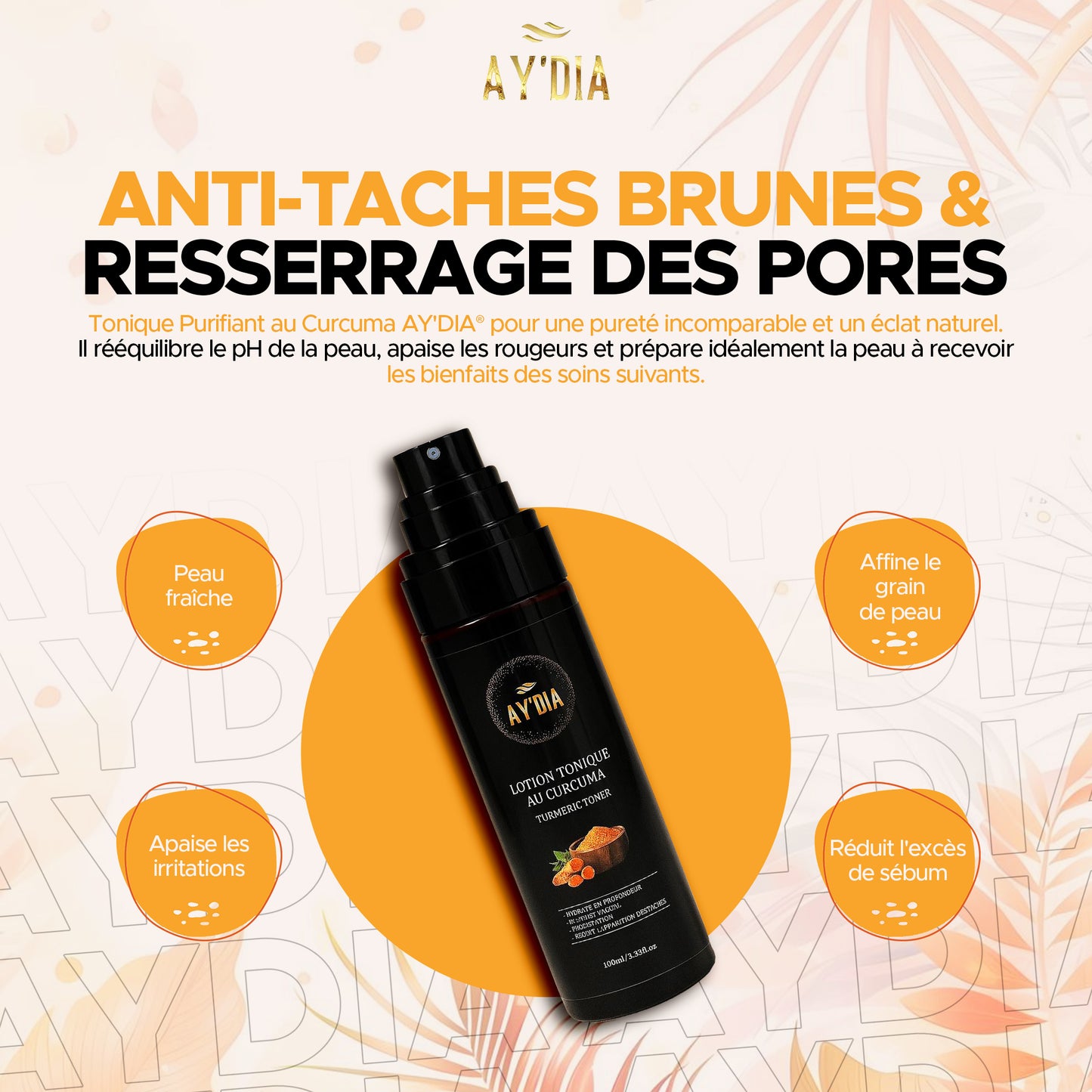 Toner Purifiant au Curcuma - Anti-Rougeur & Pores Resserrés AY'DIA®